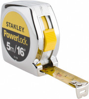 Stanley Tape Measure: 16 ft. Long, 3/4" Width, Yellow Blade 1 mm Graduation, Inch & Metric Graduation, Silver Case 33-158 - 94126406