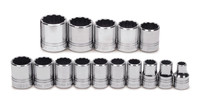 Williams Industrial Tools 15 pc 1/2" Drive 12-Point Metric Shallow Socket Set on Rail and Clips - JHWMSS-15SRC