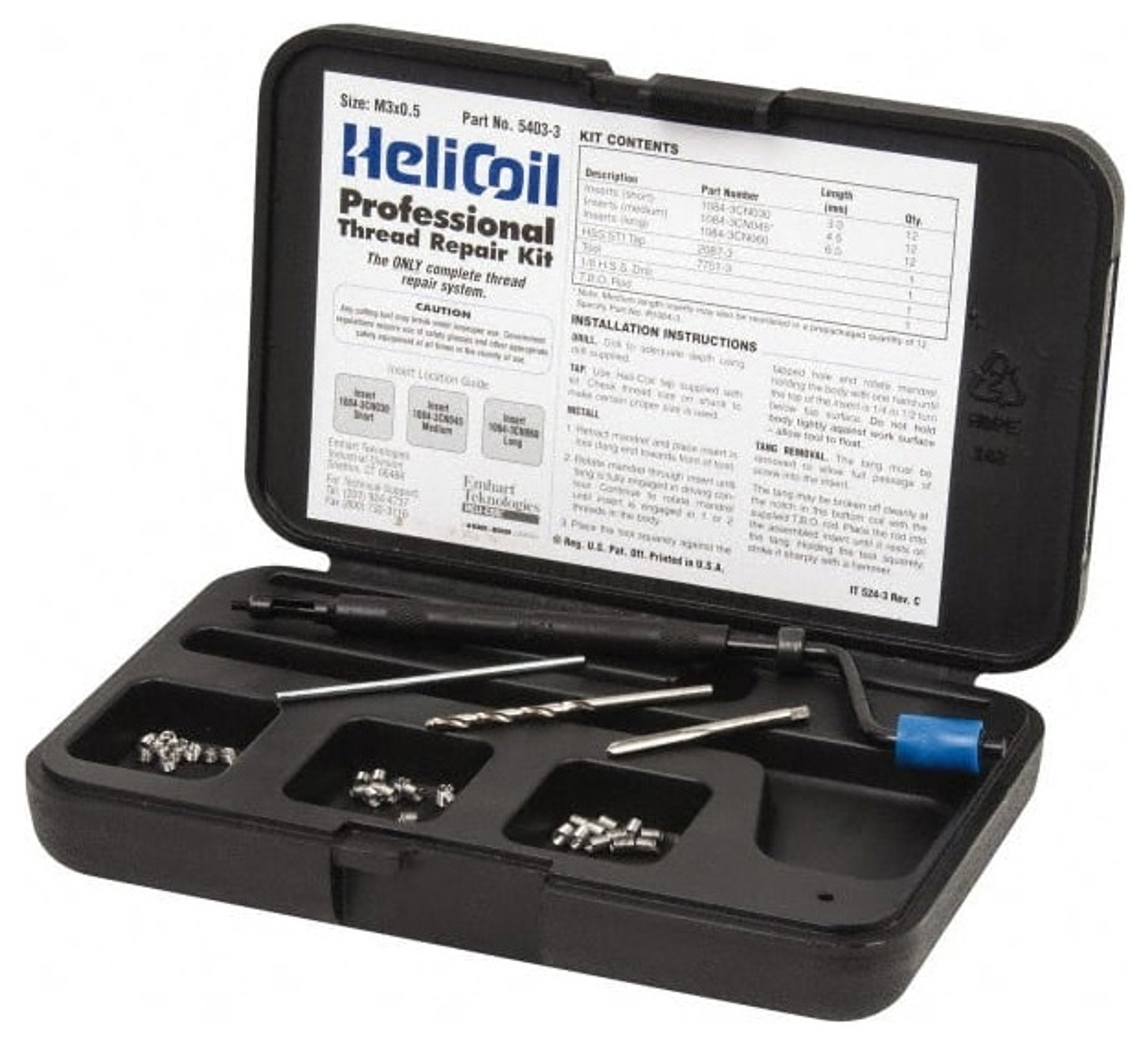 HeliCoil Screw Thread Insert Thread Repair Kit #5403-3, M3x0.5 Metric ...