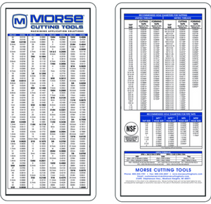 Morse Pocket Size Decimal Equivalent Chart,  Manufacturer No: 20412  - 1005