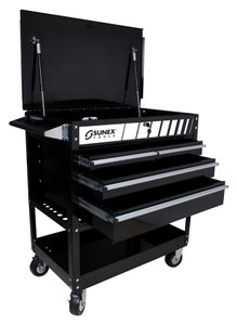 SUNEX 4 Drawer Service Cart with Locking Top, Black - 8054BK