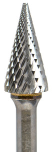 Grobet USA Carbide Cone, Pointed Bear Bur SM5, 1/2" x 1" with 1/4" shank - 32-750SY