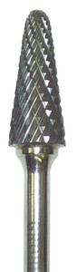 Grobet USA Carbide Cone, Radius Nose Bear Bur SL6, 5/8" x 1-5/16" with 1/4" shank - 32-732SY