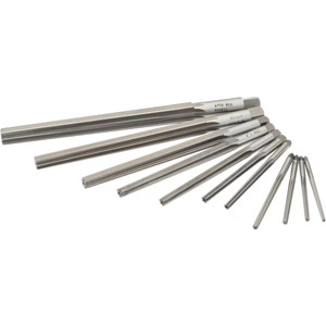 Value Collection HSS Taper Pin Reamer Set, 11 Pieces, #10 to #0 Pin, Straight Shank, Straight Flute, Right Hand Spiral, Right Hand Cut, High Speed Steel, Bright Finish SM280011S - 43-452-2