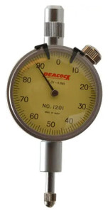 Peacock Vertical Lug Back Dial Indicator 1201, AGD 1, 4mm range, 0-100 reading, Yellow Dial Face - 11-917-2