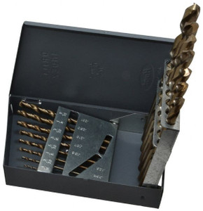 Hertel Jobber Length Drill Set, 15 Pieces, 1/16 - 1/2" x 32nds, Cobalt, 135° Drill Point, Heavy Duty - 49-155-5