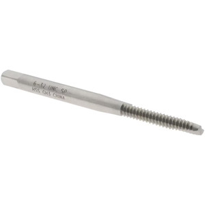 Value Collection HSS Spiral Point Bottoming Chamfer Tap, #6-32 UNC, 2 Flutes, 2B Class of Fit, HSS, Bright/Uncoated Coated, 2" OAL, Right Hand, H3 - 42-382-2