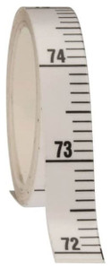 Mylar Adhesive Backed Rule, Vertical, Bottom to Top, 1/10" Grad., 9 ft. Length, 1/2" Width, White - 32-787-4