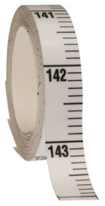 Mylar Adhesive Backed Rule, Vertical, Top to Bottom, 1/10" Grad., 12 ft. Length, 1/2" Width, White - 32-790-8