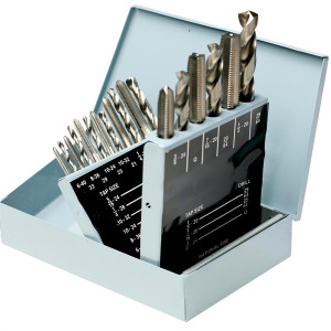 Precise Tap & Drill Set H.S.S. In Huot Metal Index Case, National Fine 18 Piece Set - TDS-200 Precise Tap & Drill Set H.S.S. In Huot Metal Index Case, National Fine 18 Piece Set - TDS-200