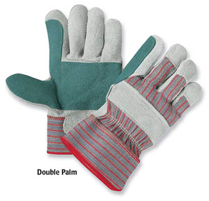 PRO-SAFE Leather Palm Gloves, Premium Grade Double Palm Leather, Gunn Pattern, Rubberized Safety Cuff, Size Medium - 56-269-4