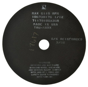 TRU-MAXX Toolroom Reinforced Aluminum Oxide Cut-Off Wheel, 10" Dia., 3/32" Thick, 1-1/4" Hole, 36 Grit - 64-209-0