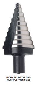 Irwin UNIBIT HSS Inch Self-Starting 9 Hole Step Drill, Size 1/4" to 3/4" by 1/16ths - 01-906-003