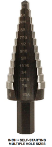 Irwin UNIBIT HSS Inch Self-Starting 12 Hole Step Drill, Size 3/16" to 7/8" by 1/16ths - 01-906-005