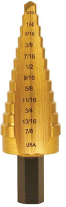 Irwin UNIBIT HSS TiN Coated Inch Self-Starting 12 Hole Step Drill, Size 3/16" to 7/8" by 1/16ths - 01-906-054