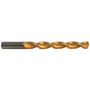 Precise Parabolic Flute H.S.S. TiN Coated Jobbers Length Deep Hole Drill, 17/64" Size, 2-7/8" Flute Length, 4-1/8" Overall Length