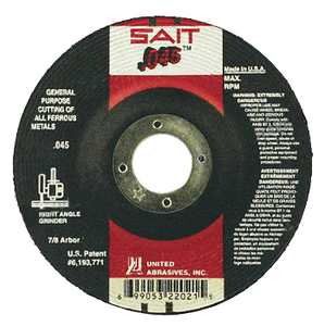 United Abrasives Depressed Center Grinding Wheel, 6" Dia., 7/8" Hole, Type 1 Grit A60S