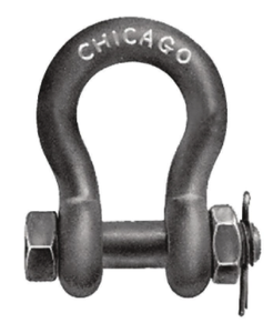 Chicago Hardware Safety Anchor Shackle, 1-15/16" Length, 13/16" Width @ Eyes, 1-1/2" Width @ Bow, 2 Tons Load Limit, 1/2" Inside Dia.