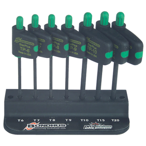 Bondhus 7 Piece Starplus Flagdriver Torx® Tool Set, TPF6 - TPF20 Sizes, 50mm Blade Length with Stand