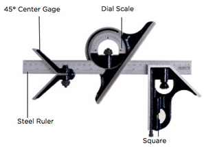 Asimeto 4 Piece Combination Square Set w/ E/M Ruler - 7490204