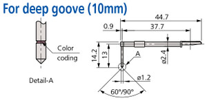 Mitutoyo Deep Groove Stylus (10mm), Tip Angle 90°, Tip Radius (5µm) - 12AAB409