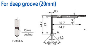 Mitutoyo Deep Groove Stylus (20mm), Tip Angle 60°, Tip Radius (2µm) - 12AAC736