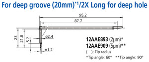 Mitutoyo Deep Groove Stylus (20mm) 2X Long for Deep Hole, Tip Angle 90°, Tip Radius (5µm) - 12AAE909