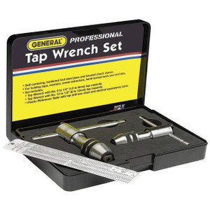 General Plain Tap Wrench Set #165, #0 to 1/2" Tap Compatibility, T-Handle, Ratcheting, 3-3/4" Overall Length - 49-295-9