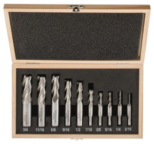 Interstate Single End Mill Set, HSS Uncoated, 10 pcs, Centercutting, 3/16 - 3/4", 4 Flutes - 71-526-8