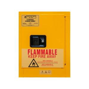 Durham FM Approved 4 Gallon, Manual Closing, Yellow Flammable Safety Cabinet - 1004M-50