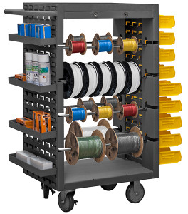 Durham MFG. 8-Rod Mobile Wire Spool Rack w/2 Sides of Louvered Panels - MWSR8-LP-95