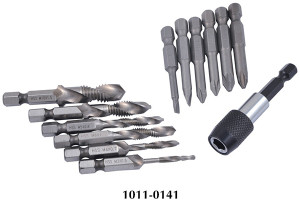 Precise 14 Piece M3~M10 High Speed Steel 3-In-1 Tap/Drill Kit - 1011-0141