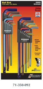 Bondhus 22 Piece Extra Long Inch/Metric ColorGuard Balldriver L-Wrench Set 69600