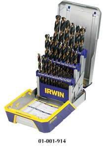 Irwin 29 Piece W9 HSS Black & Gold Oxide 1/16"-1/2" x 64ths 135º Point Jobber Length Drill Set - 3018005 - 01-001-914