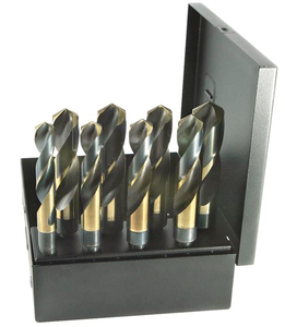 DRILLCO 8 Piece HSS 1/2" 3 Flat Shank Silver & Deming Drill Set, 9/16" to 1" by 16ths - 1000N8