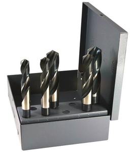 DRILLCO 3 Piece HSS 1/2" 3 Flat Shank Silver & Deming Drill Set, 1/2" to 1" by 64ths - 1000F5