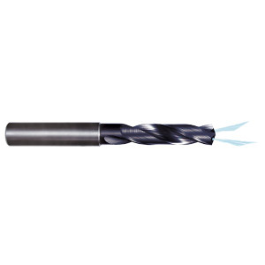 Rushmore USA Solid Carbide AlTiN 5XD Coolant Thru Jobbers Drill, 11/32" Size, 0.3438" Decimal Size, 0.3937" Shank Diameter, 2.401" Flute Length, 4.05" Overall Length