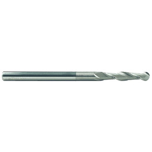 Rushmore USA 2 Flute Ball End Long Reach Undercut Shank Micrograin Carbide Single End Mill, 3/16" Size & Shank Diameter, 1" Length of Cut, 1-5/8" Neck Length 4" Overall Length