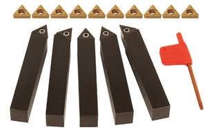 Terra Carbide 5 Piece External Turning Set, w/10 Additional Akuma TCMT2(1.5)1-MP1 CT25M Inserts, 3/8" Shank, OAL 6" - STC.06-2 TCMT SET W/10