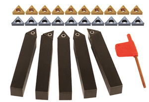 Terra Carbide 5 Piece External Turning Set, w/20 Additional Inserts, 1/2" Shank, OAL 6" - STC.08-3 TCMT SET W/20
