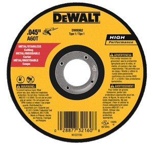 DeWALT High Performance Flat Cut-Off Wheel, Type 1, 6" Diameter