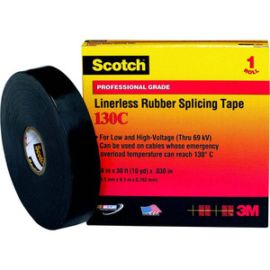 3M 1" x 30 ft. x 30 mil Black Rubber Electrical Tape Rubber Adhesive, 0 to 194°F, 750 V/mil, Series 130C 7000006090 - 54041330