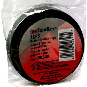 3M 3/4" x 22 ft. x 30 mil Black Rubber Electrical Tape Rubber Adhesive, 176°F Max, 600 V/mil, Series 2155 7000089970 - 86012028