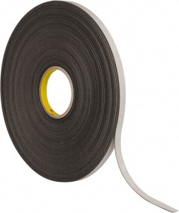 3M 1/2" x 72 Yd Rubber Adhesive Double Sided Tape 1/32" Thick, Black, Polyethylene Foam Liner, Continuous Roll, Series 4462B 7000123700 - 00188896