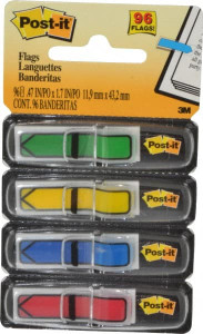 3M Self-Stick Page Flags, Style: Arrow, Color: Green, Yellow, Blue, and Red, Size: .5 x 1.7, PSC Code: 9905 7000126892 - 81386195