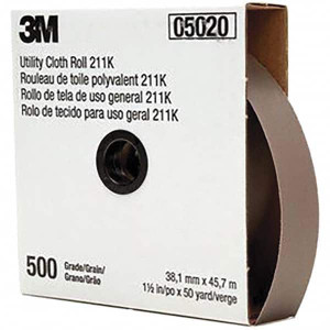 3M 1-1/2" x 50 Yd 500 Grit Aluminum Oxide Shop Roll Super Fine Grade, J Weighted Cloth Backing 7010308048 - 01653856