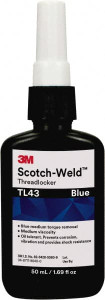 3M 50 mL, Blue, Medium Strength Liquid Threadlocker Series TL43, 24 hr Full Cure Time 7100039222 - 46708368 3M 50 mL, Blue, Medium Strength Liquid Threadlocker Series TL43, 24 hr Full Cure Time 7100039222 - 46708368