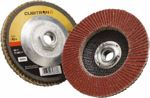 3M 4-1/2" 40 Grit 5/8-11 Center Hole Type 27 Ceramic Flap Disc Coarse Grade, Coated, Arbor Attachment, Polyester Backing, 13,300 RPM 7100104925 - 32324980