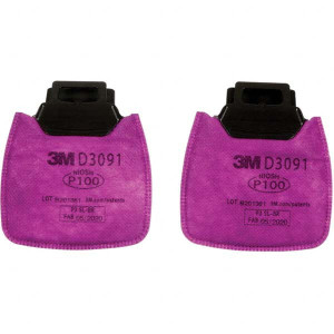3M Half & Full Facepiece Cartridges & Filters, Type: Filter, NIOSH Filter Rating: P100, Protection Type: Particulates, Color Code: Magenta, Manufacturers Series: D3091, NIOSH Approval Number: TC-84A-8439 7100213359 - 18762179