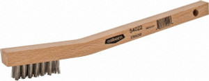 Osborn 3 Rows x 7 Columns Stainless Steel Scratch Brush 1-7/16" Brush Length, 7-3/4" OAL, 7/16" Trim Length, Wood Curved Handle 0005402200 - 53502258